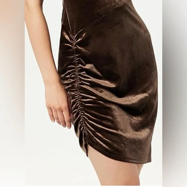 NWT THE DROP Fabia Ruched Velvet Mockneck Mini Dress‎ in Coffee Bean - XXL - Image 4