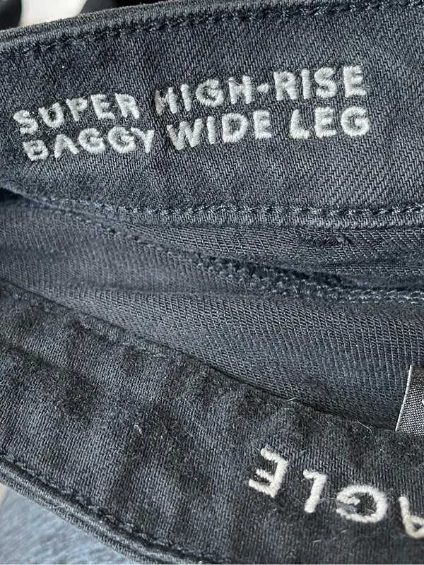 American Eagle Super High Rise Baggy Wide Leg Carpe Jeans Washed Black Size 4 - Image 5