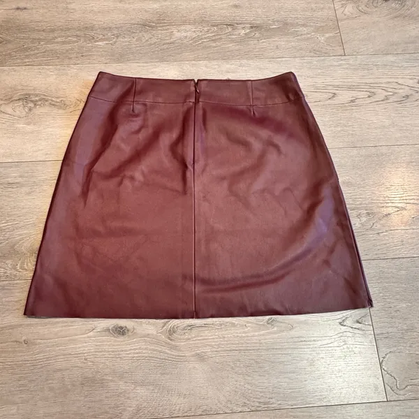 NWT Mud Pie Eden Leather Skirt Burgundy Faux Leather Cutoff‎ A-Line Small S - Image 2