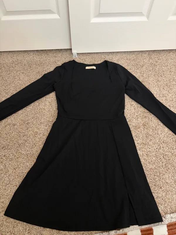 Black Long Sleeve Flare Mini Dress - Image 5