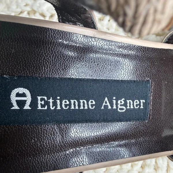 ETIENNE AIGNER Leather Strappy Square Toe Block Heel Sandal Beige Women's 10 - Image 5