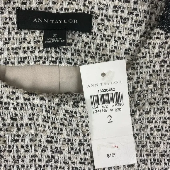 Ann Taylor SET Gray Woven Collarless Parchwork Jacket & Skirt NEW - Image 11