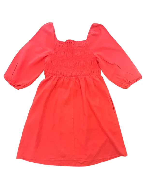 Isabel Maternity Smocked square neck Linen Puff Sleeve Mini Dress Coral NWT XS - Image 3