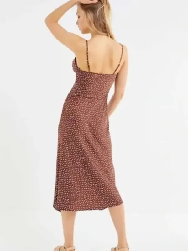 Urban Outfitters Polka Dot Brown Silk Midi Dress Size XS Wedding Guest - Image 8