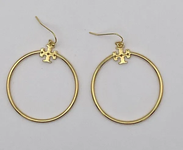 Tory Burch stacked T-logo circle drop earrings, new - Image 3