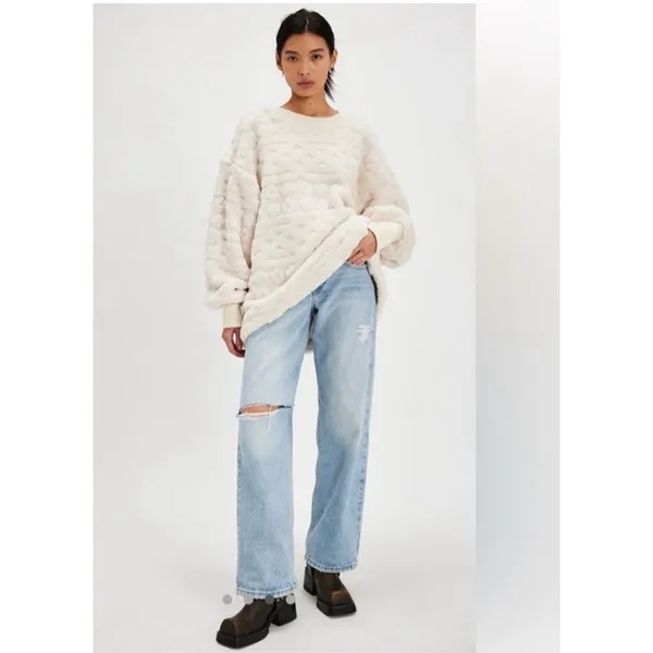 NWOT Free People Cable Knit Faux Fur Oversized Sweatshirt | Ivory Cream Sz Small - Image 13