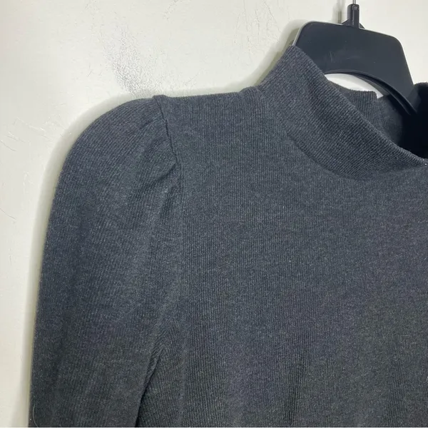 Madewell mock neck black ribbed top with puffed‎ sleeves size medium - Image 2