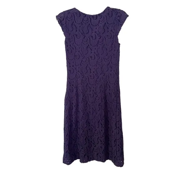 Coldwater Creek Purple Lace Knee Length Dress Size 4 Cap Sleeve​ - Image 3