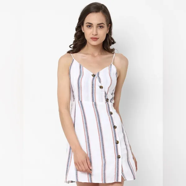 American Eagle AEO Linen Blend Striped Button Front Mini Dress Size Medium - Image 11