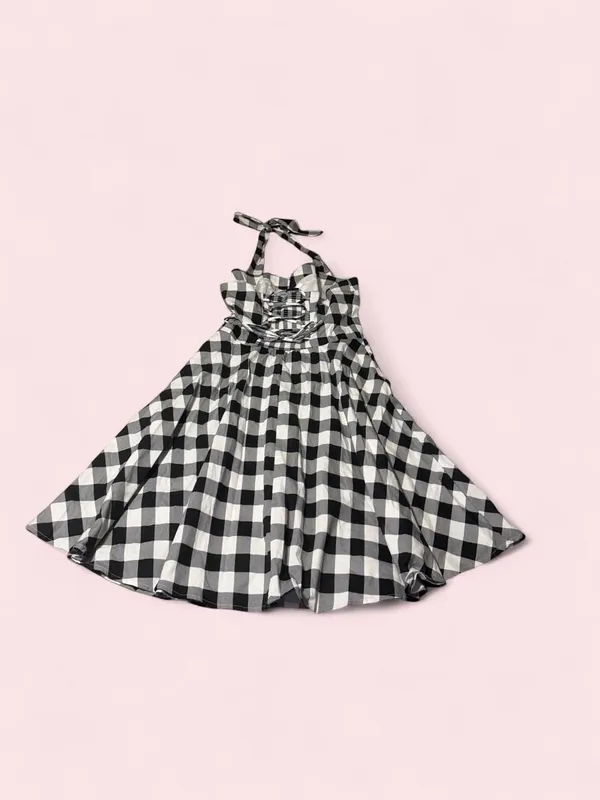 Topdress Black & White Gingham Halter Midi Dress ~ vintage cocktail dress - Image 2