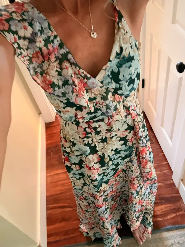 Lulus Radiant Hunter Green Floral Print Chiffon Maxi Dress - Image 5