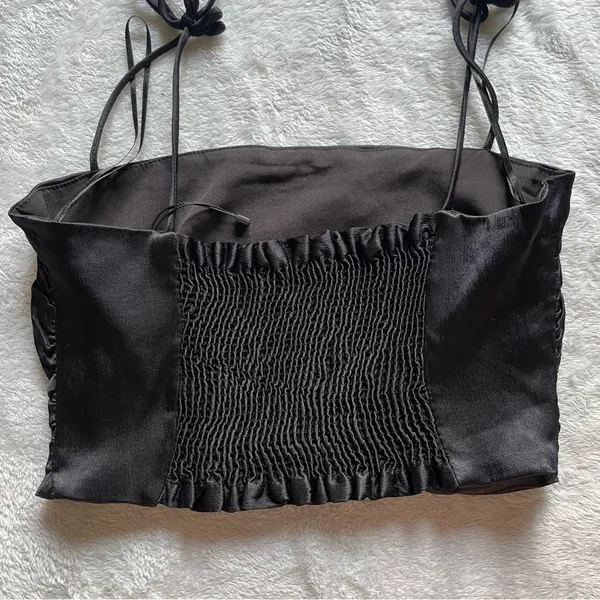 Zara Smocked Satin Bow Tie Strap Minimalist Chic Going Out Crop Party Top Small - Image 5