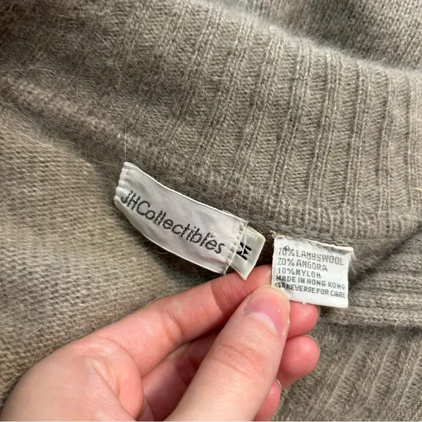 Vintage J.H. Collectibles Lambswool Angora Button Down Sweater Dress Neutral - Image 6