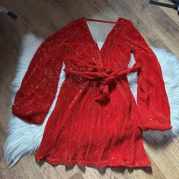 HELLO MOLLY Static Memory Sequin Dress In Red - Image 8