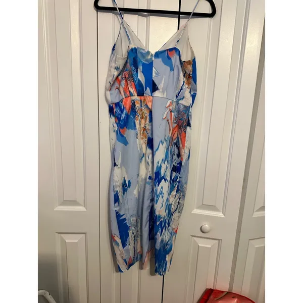 Chelsea28 Midi Dress Abstract Blue Faux Wrap Tulip Skirt 4 Wedding‎ Guest - Image 5