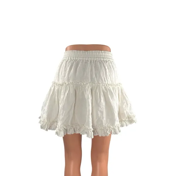 Hill House Home Paz Womens White Ruffle Tiered Mini Flounce Flare A-Line Skirt S - Image 3