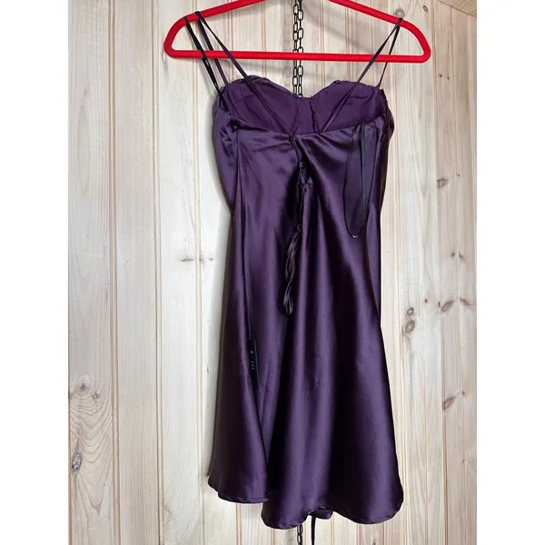 NWT Lulus Luxe Simplicity Dark Plum Satin Lace-Up Mini Dress Party Gala Size M - Image 6