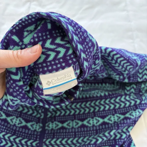 Columbia Womens XL Blue Fair Isle‎ 1/4 Zip Fleece Pullover Long Sleeve Retro Y2K - Image 6