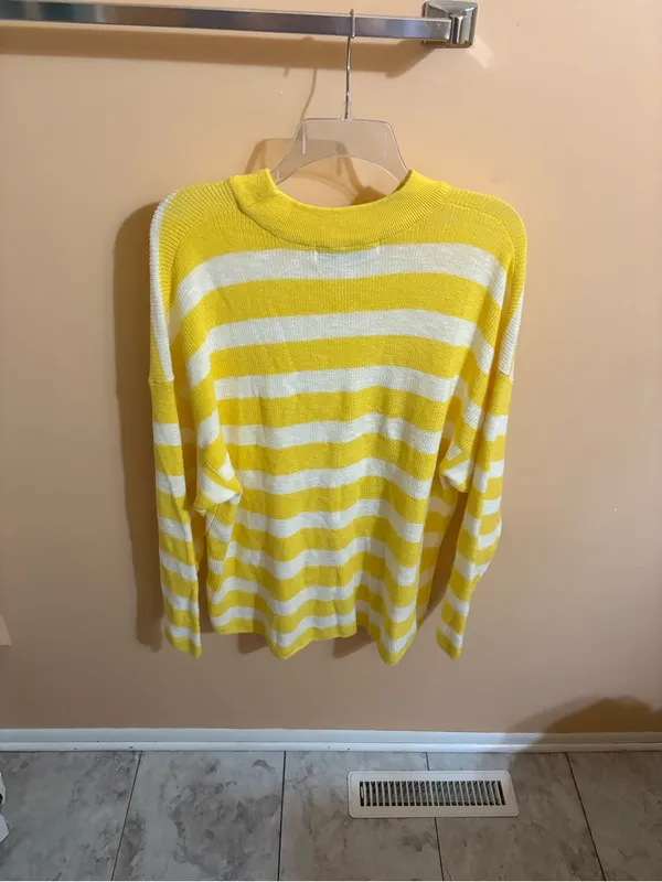Free People Beach Yellow & White Striped Oversized Sweater - Image 4