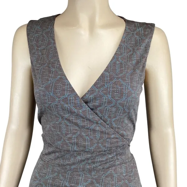 Toad‎ & Co Dress Size Medium Sleeveless Wrap Dress Brown & Blue Stretch - Image 3