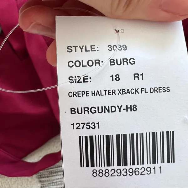 Dessy Collection High-Neck Backless Crepe Trumpet Gown In Burgundy NWT - Image 9