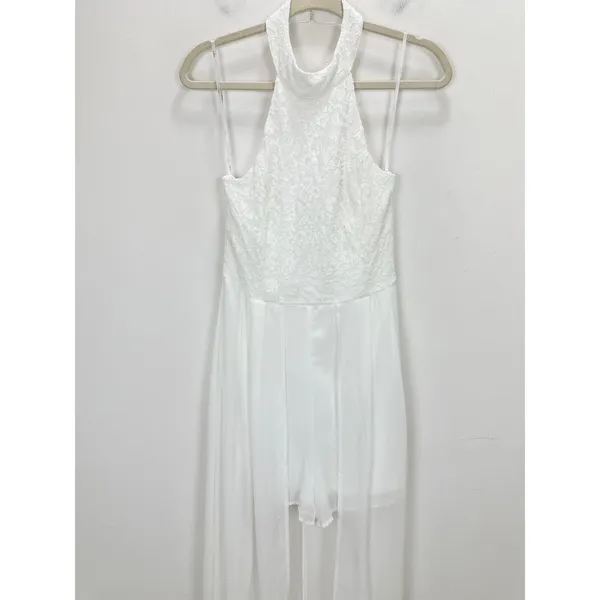 Lulus Love Speaks White Lace Halter Maxi Romper Wedding Bridal Large NWT - Image 9