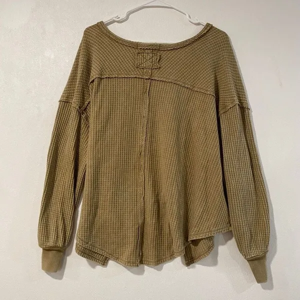Free People We The Free Waffle Knit Oversized Thermal Top XS Boho - Image 3