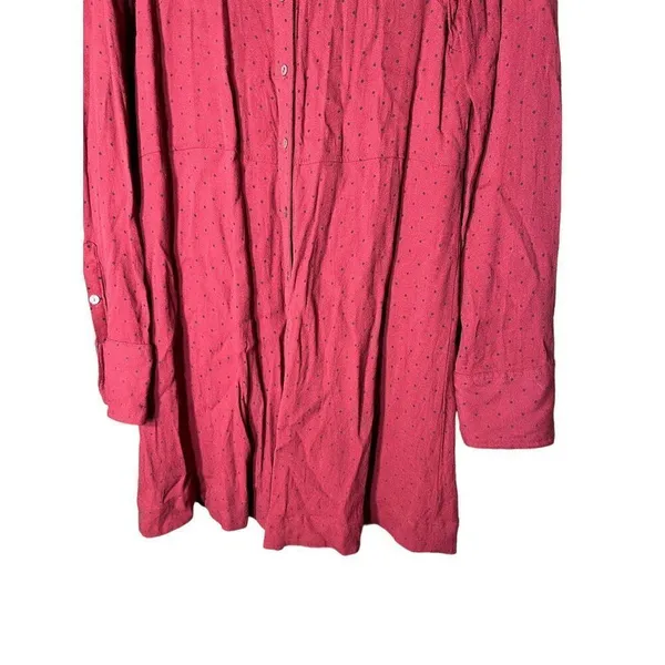 Free People Red Polka Dot Button‎ Dow Shirt Dress Size L - Image 3