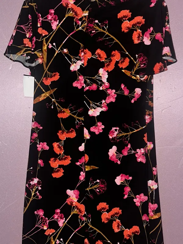 Tommy Hilfiger Black Floral Shift Dress with Pink and Orange Flowers - Image 2