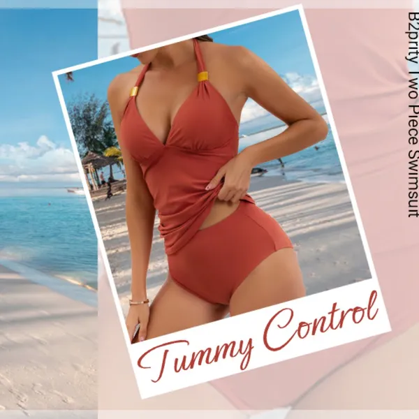 B2prity Halter Tankini Swimsuit Slimming Floral Two Piece Bathing Suit LARGE - Image 7
