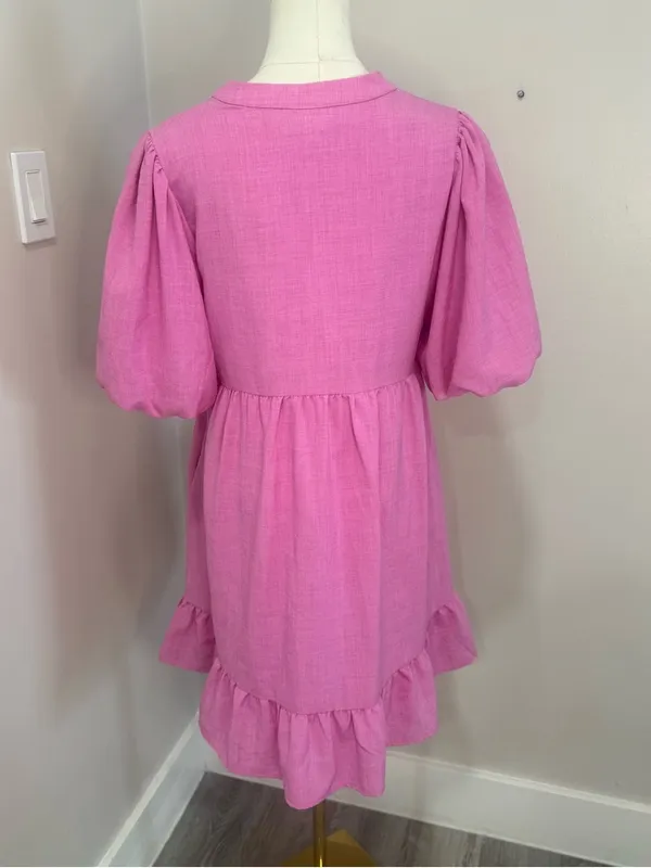 THML‎ Pink Puff Sleeve Dress Small - Image 3