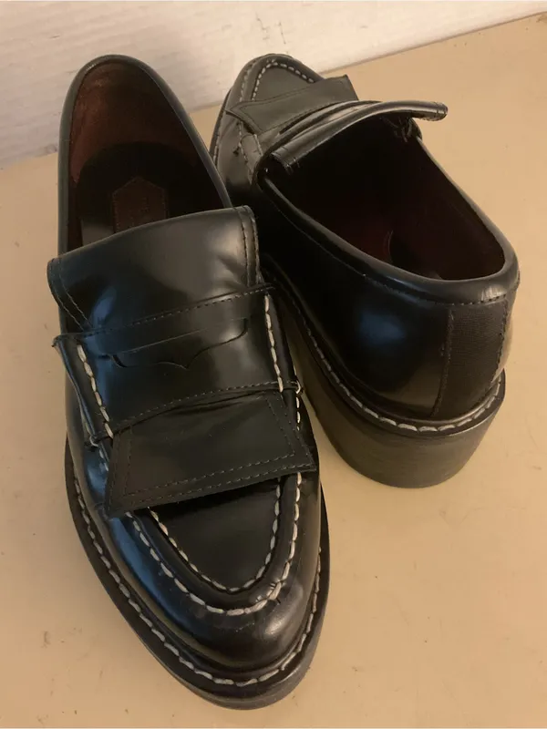 rag & bone women Black Leather platform loafer heel shoes US 7.5 - Image 11