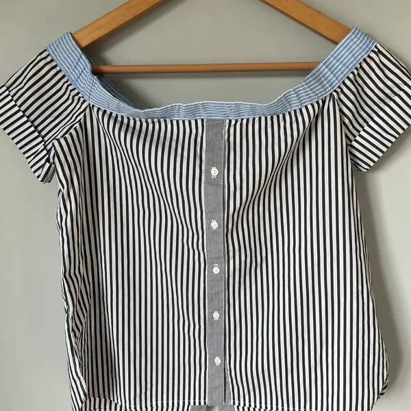 Bailey 44 False Start Short-Sleeve Off-the-Shoulder Shirt Blue Stripes Size 0 - Image 6