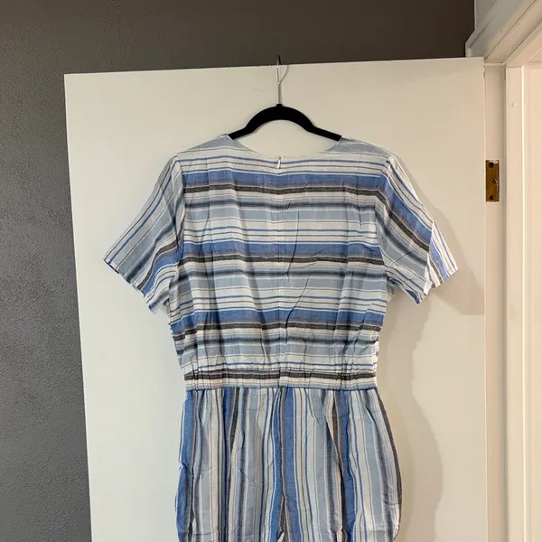 Polagram Blue and White Striped Short-Sleeve Jumpsuit - Image 6