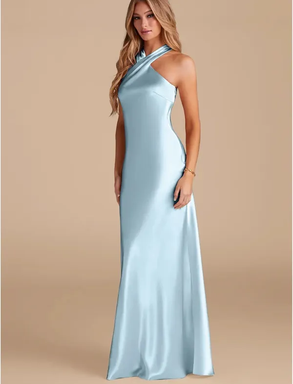 Azazie Satin Blue Dress - Image 4