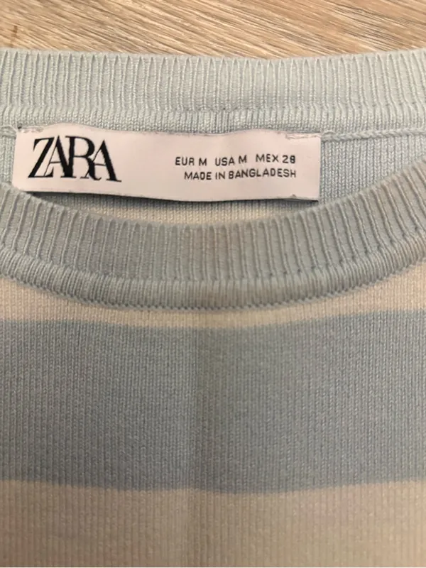 Zara Blue and Cream Striped Knit Tank Top M - Image 3