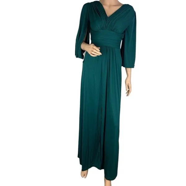 KOH KOH Emerald Green Split‎ Bell Sleeve V-Neck Maxi Dress NT408 Womens XS NWT - Image 4