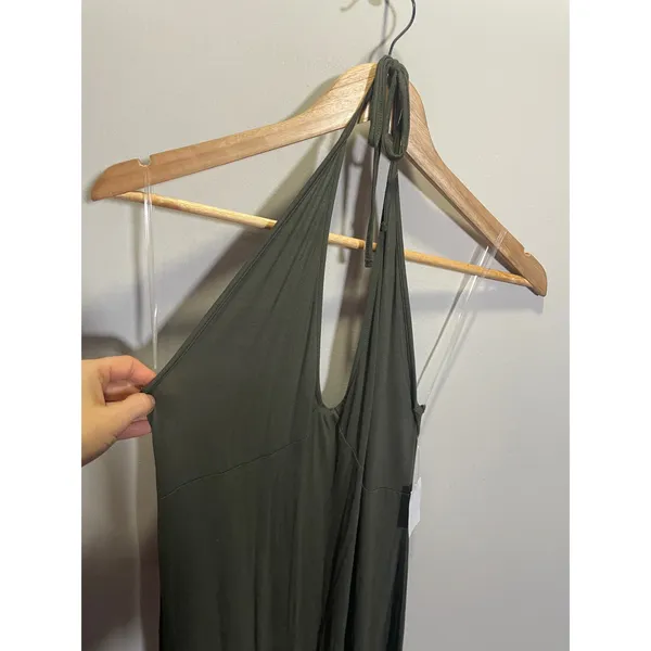 Charlotte Russe Olive Green‎ Halter Maxi Dress Open Back Sumersquad 3D1649 NWT M - Image 2