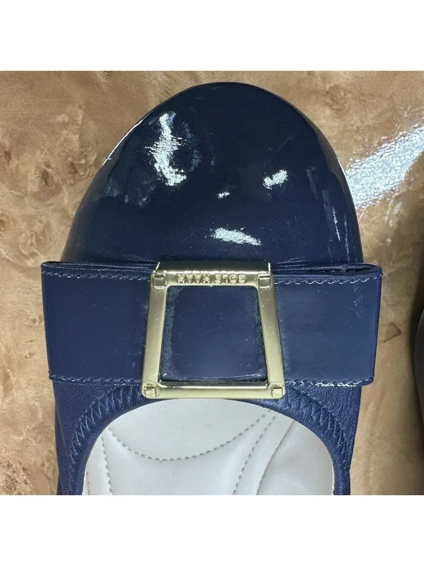 Cole Haan Emory Navy Leather Patent Cap Toe Bow Wedge Pumps Shoes 8.5B - Image 3