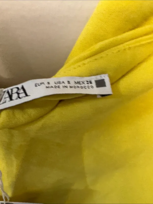 Zara V-Neck Yellow Ruched Midi Dress - Image 4