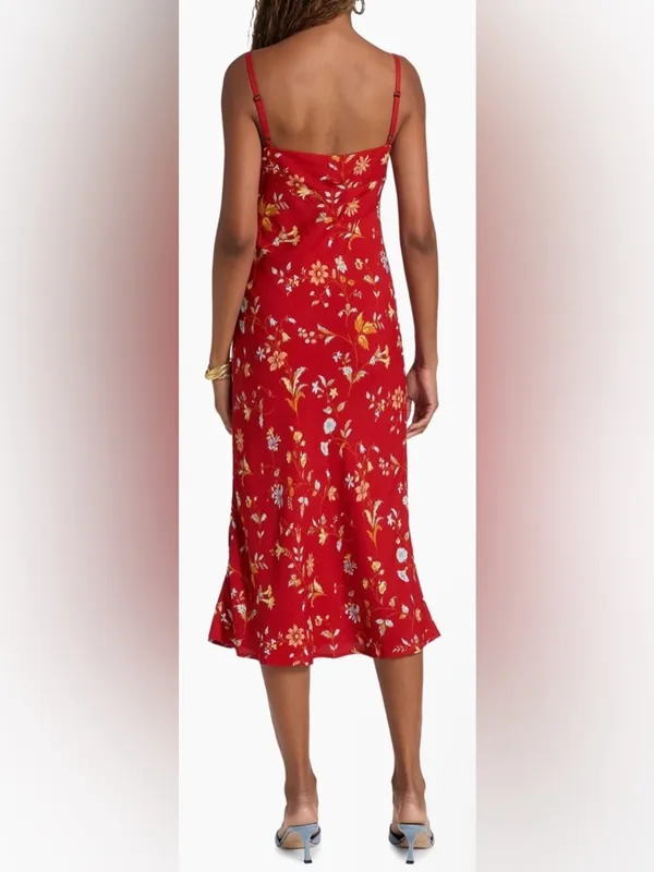 NEW Reformation Camira Crepe Midi-Dress in Borsa Floral Red Sz 2 - Image 4