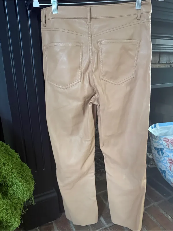 Express Faux Leather Skinny Pants in Camel Tan - Image 3