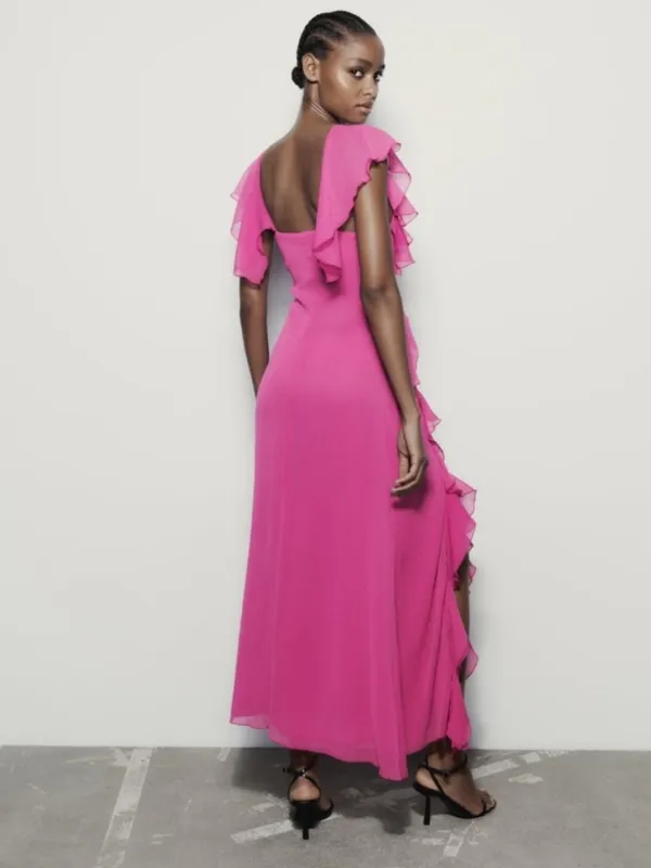 Zara Blogger Favorite Ruffled Pink Slip Dress Small - Image 2
