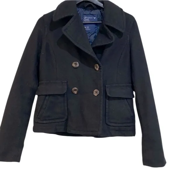 American Eagle black wool blend jacket coat size xsmall - Image 2