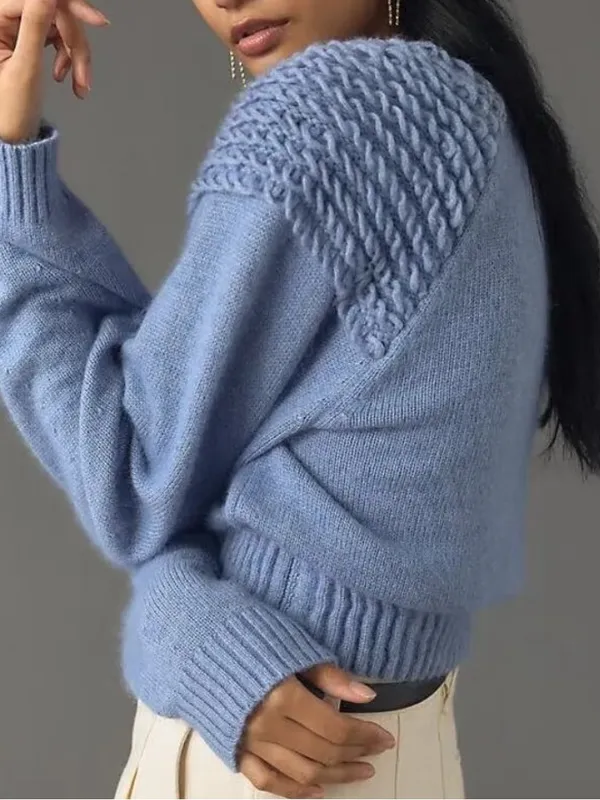 Anthropologie Mare Mare Cinched crew neck sweater with loop knit detail blue M - Image 11