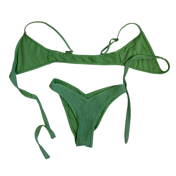 Hollister Sage Green Textured Triangle‎ Wrap Bikini Set S Top XS Cheeky Bottoms - Image 8