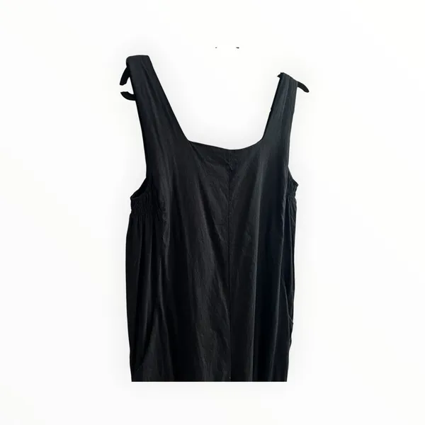 Halston Black Linen Blend Wide Leg Jumpsuit Square Neck Pockets 10 - Image 5
