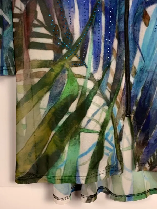Valentina Womens XL Mesh Jacket Blue Green Tropical Print Sheer Lightweight - Image 7