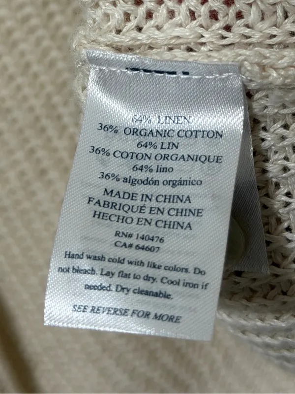 Faherty Miramar Linen Cardigan Sweater Size Medium Button Cream Natural - Image 7