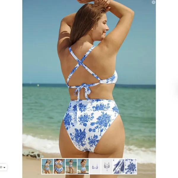 BERLOOK Underwire Floral Plus Size Bikini Top AND BOTTOM 08 Blue - Image 4
